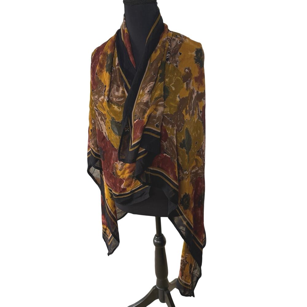 Vintage Minx Mustard Jewel Tone Silky Scarf Elegant Abstract Formal Wrap